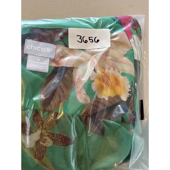 Chico's Blouse Top Women's Size XL Green Floral Sheer Preppy Casual Office - Picture 10 of 10